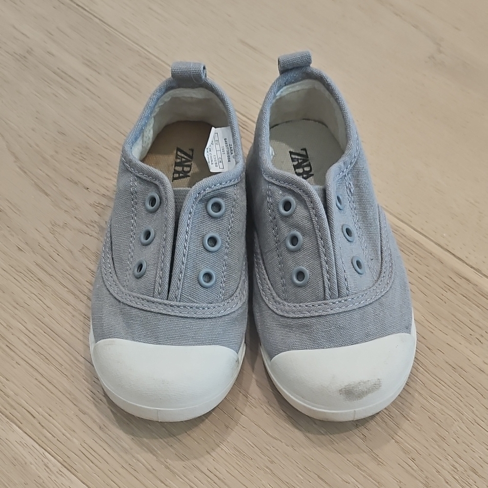 Zara Light Gray Canvas Kids Sneakers with White Toe Caps